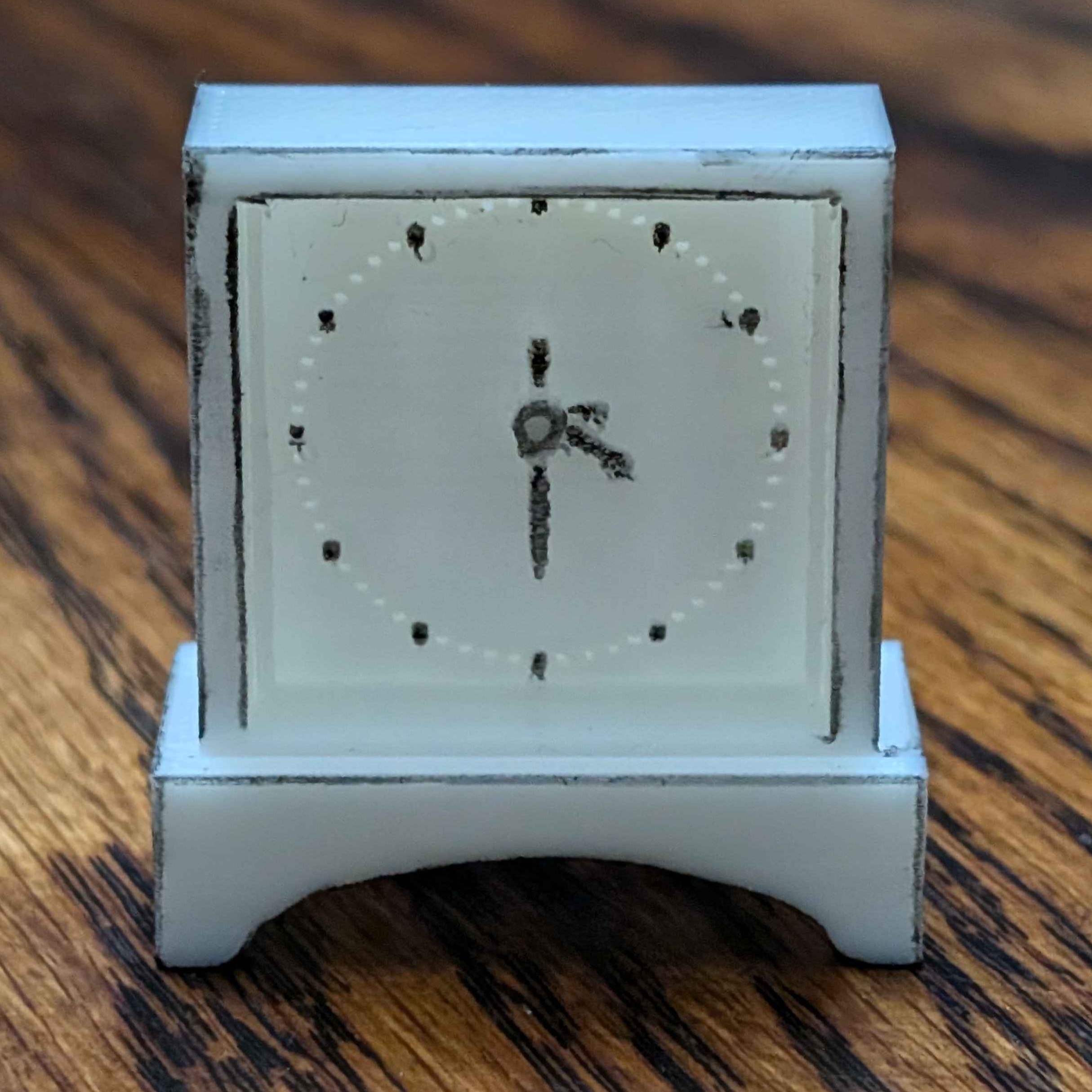 A front view of the 3D printed version of my grandfather's clock.