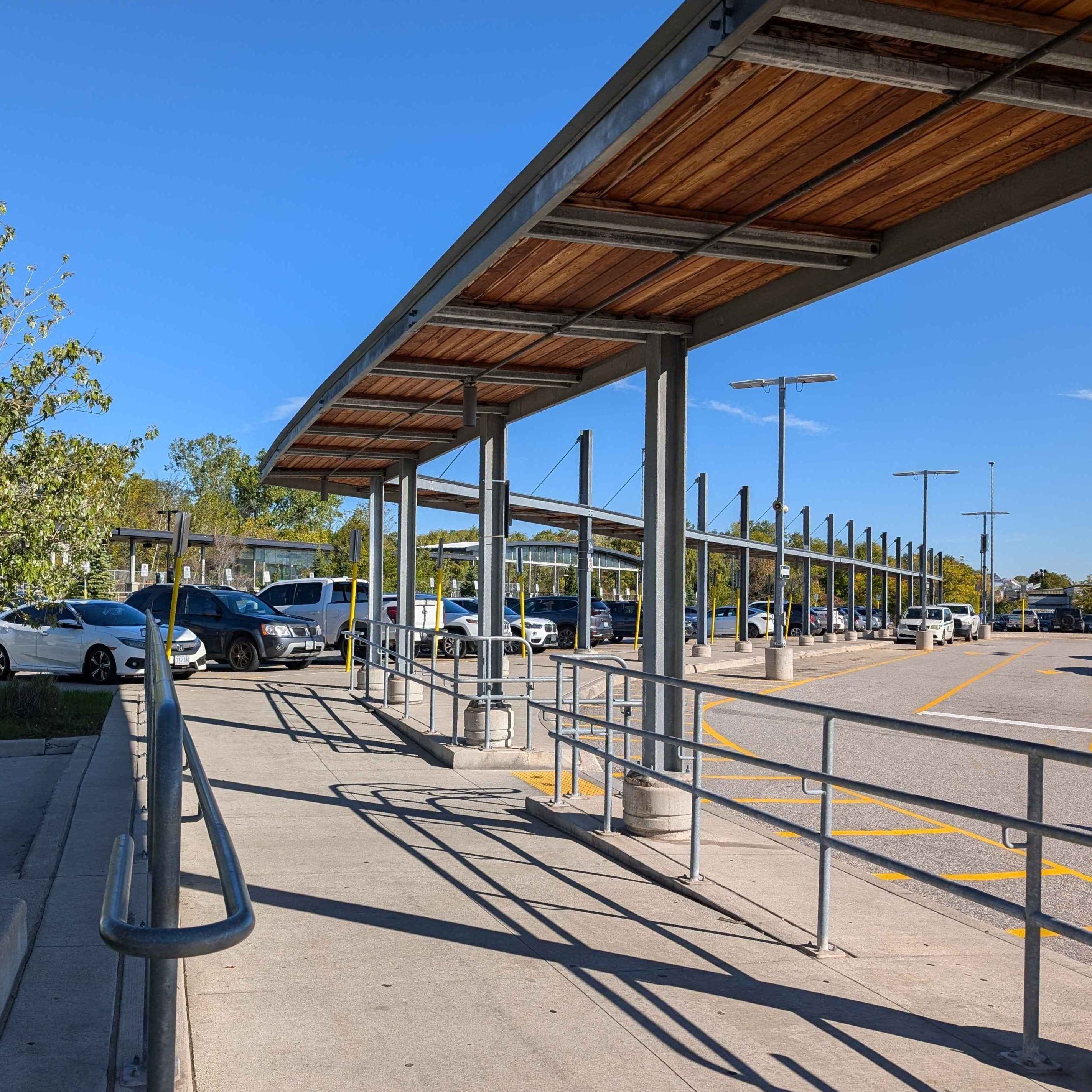 A sidewalk connected to one of Burlington GO's parking lots.